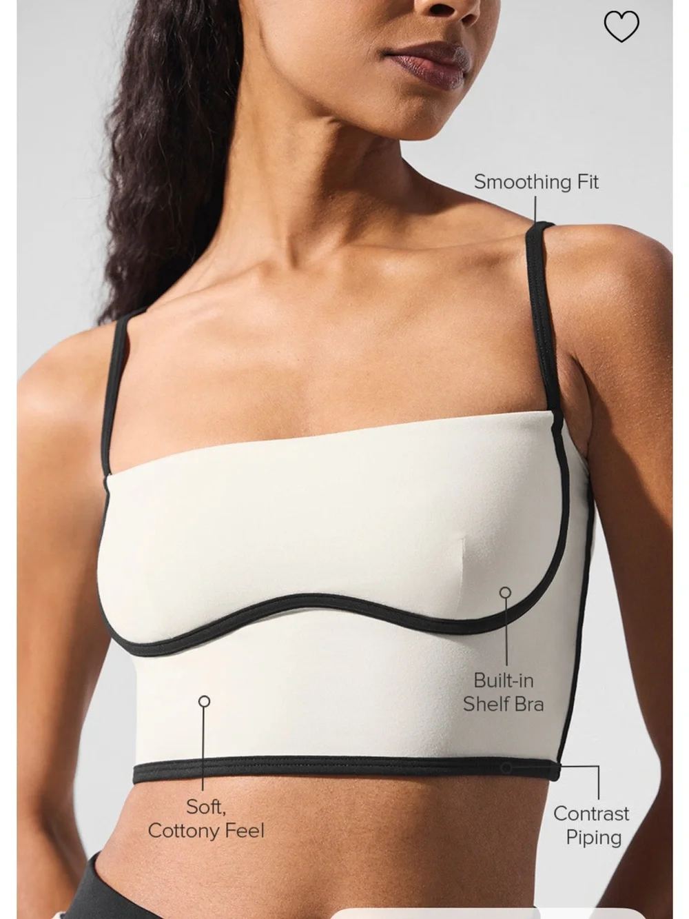 ALO Yoga Airbrush Streamlined Bra Tank Ivory with Black Contrast Trim Small